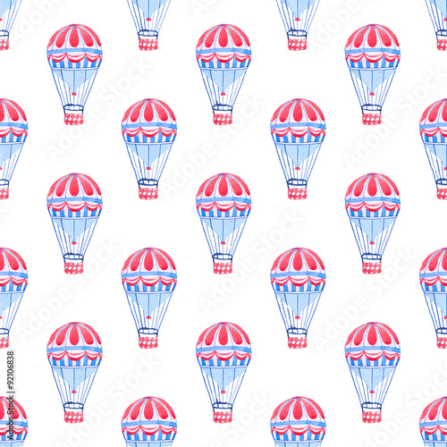 Seamless pattern with hot air balloons. Hand-drawn background