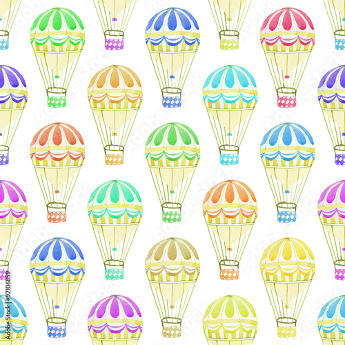 Seamless pattern with hot air balloons. Hand-drawn background