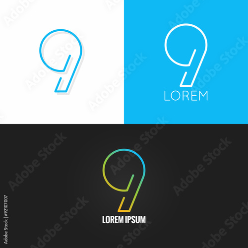 Number nine 9 logo design icon set background