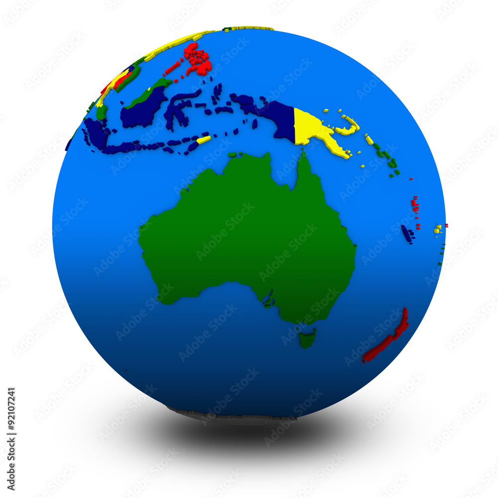 Australia on political globe illustration