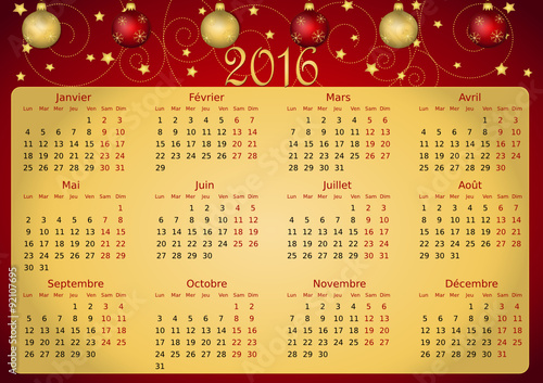 Calendrier 2016 simple - facilement éditable