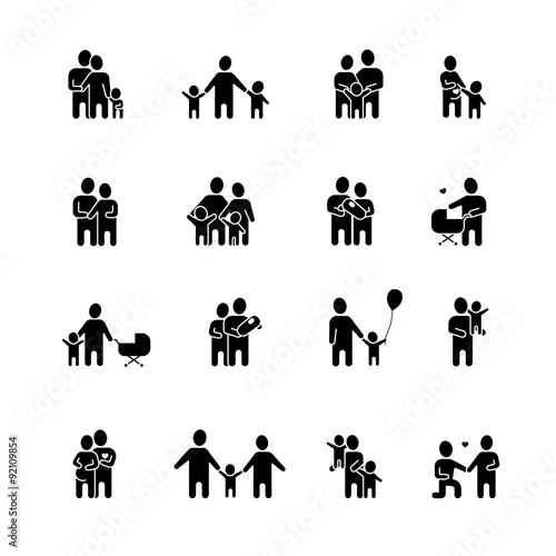 Family Black White Icons Set