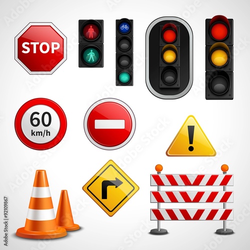 Traffic signs and lights pictograms collection 