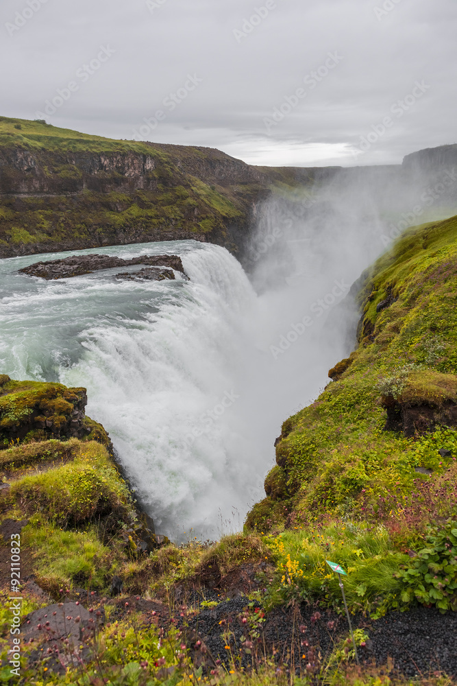 Wonderful waterfall Gullfoss in Iceland, summer time Wonderful waterfall Gullfoss in Iceland, summer time