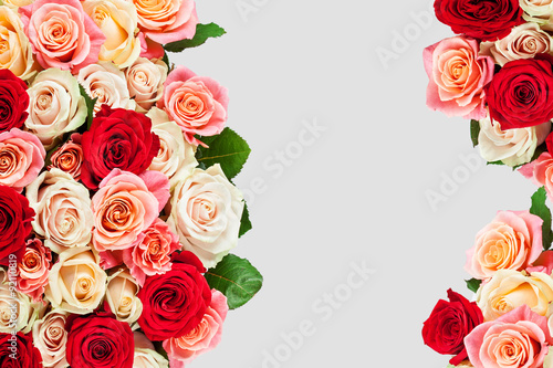 Bright multicolored bouquet of roses. Natural  flowers backgroun