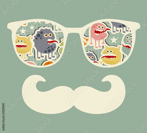Retro sunglasses with reflection for hipster.