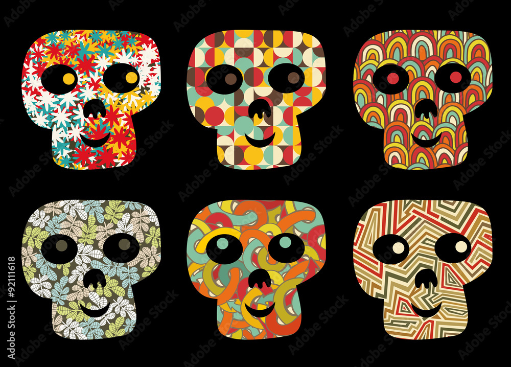 Set of cute and funny skulls. Set of cute and funny skulls.
