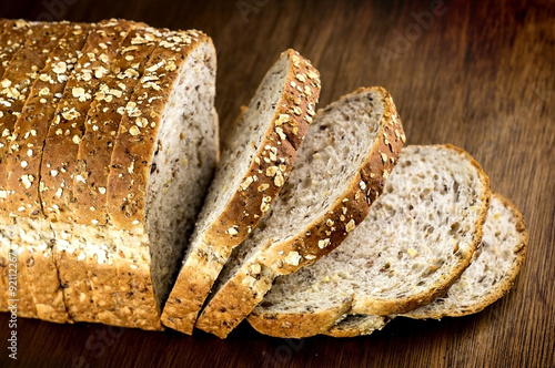Macro closeup of multi-grain whole wheat loaf of bread