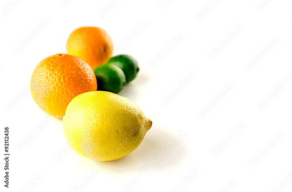 Perspective of colorful citrus fruits in a line Perspective of colorful citrus fruits in a line