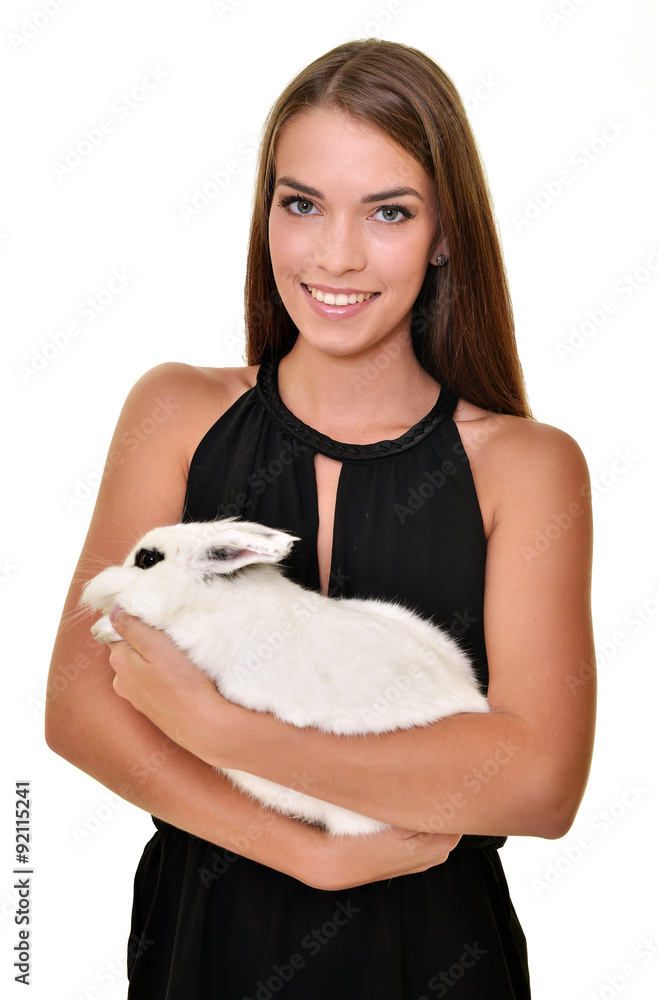 belle femme avec lapin blanc belle femme avec lapin blanc