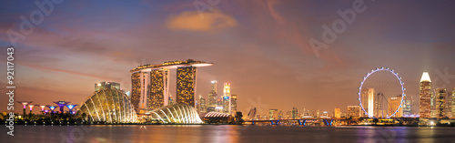 Over around of Singapore cityscape in twilight scene.