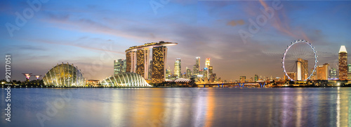 Singapore city skyline at twilight.