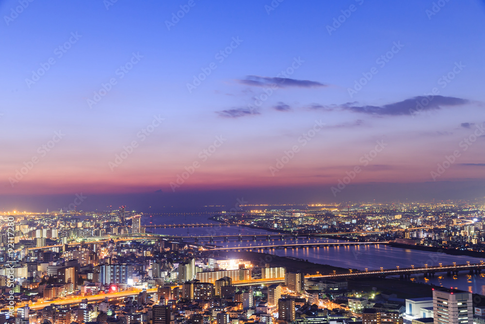 panoramic view of Osaka from the top floor of the highest building