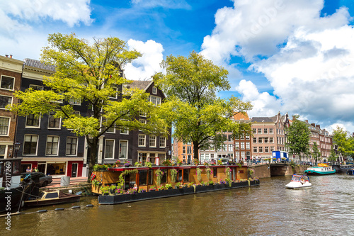 Amsterdam canals and  boats, Holland, Netherlands.