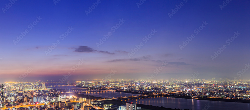 panoramic view of Osaka from the top floor of the highest buildi