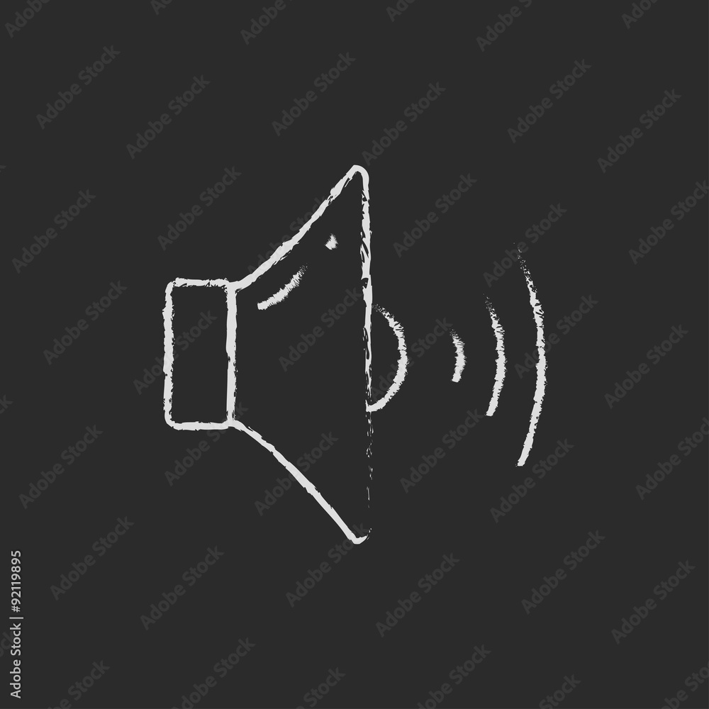 High speaker volume icon drawn in chalk. High speaker volume icon drawn in chalk.