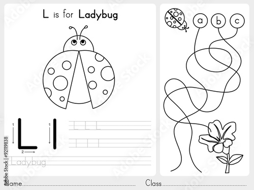Alphabet A-Z Tracing and puzzle Worksheet,  Exercises for kids - Coloring book - illustration and vector outline
