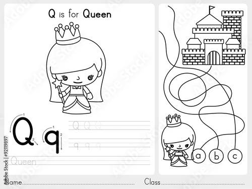 Alphabet A-Z Tracing and puzzle Worksheet,  Exercises for kids - Coloring book - illustration and vector outline