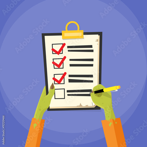 Zombie Hands Check Wish List Paper Flat Vector