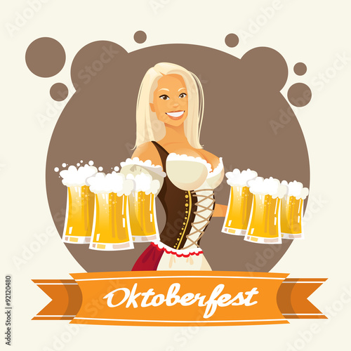 Oktoberfest Festival Girl Hold Beer Mug Glasses