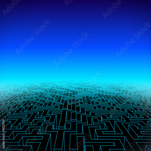 Retro gaming hipster neon landscape with labyrinth
