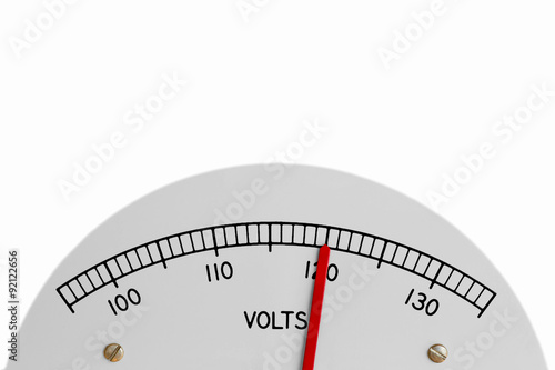 Electric analog voltage meter register indicating 120 alternating current volts