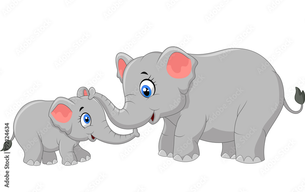 Fototapeta premium Cartoon elephant mother and calf bonding relationship