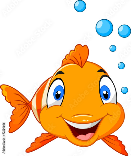 Adorable clown fish with water bubbles isolated on white background