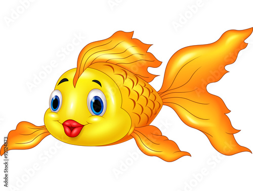 Cartoon cute golden fish isolated on white background