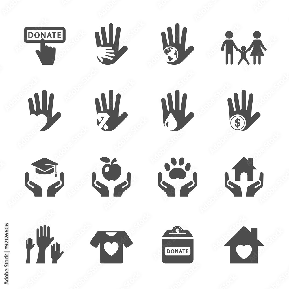 charity and donation icon set, vector eps10