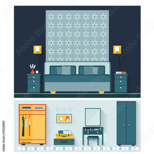 Bedroom with furniture and woman boudoir 