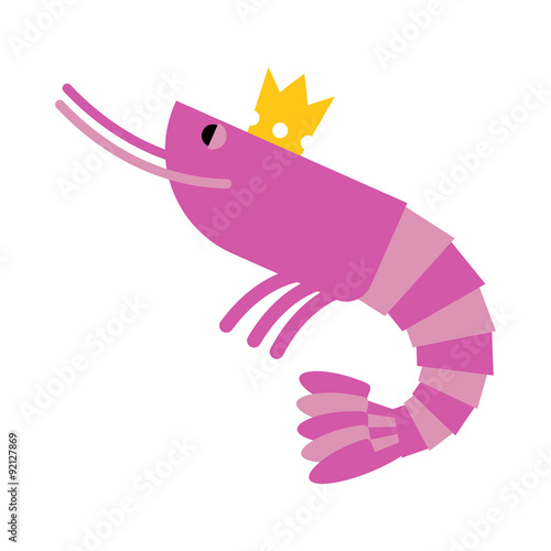 Royal shrimp in gold Crown. Giant sea cancroid. Vector illustrat photo