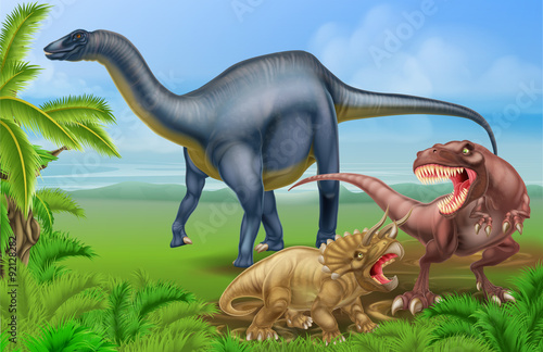 Fototapeta Naklejka Na Ścianę i Meble -  T Rex Triceratops and Diplodocus