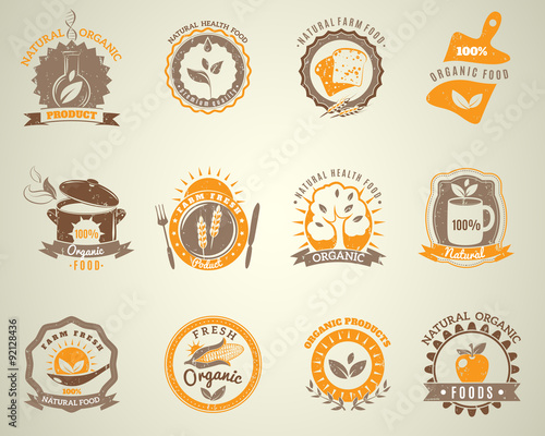 Organic food vintage style labels set 