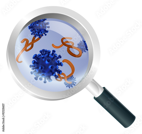 Magnifying Glass Bacteria Virus Concept
