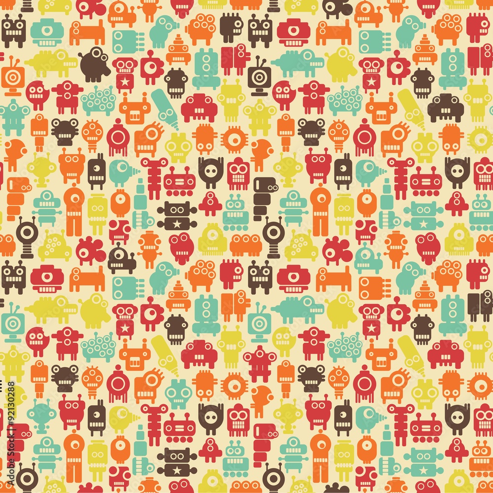 Robots seamless pattern in retro style. Robots seamless pattern in retro style.