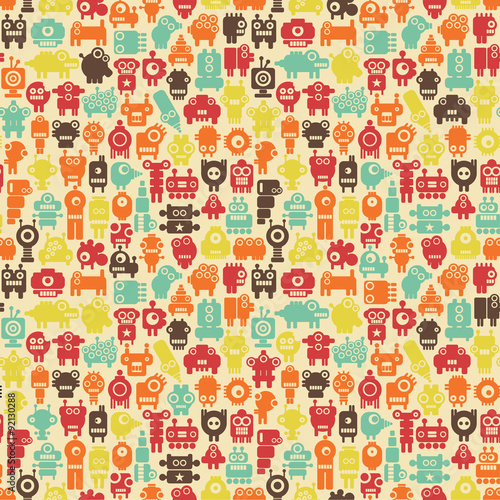 Robots seamless pattern in retro style.