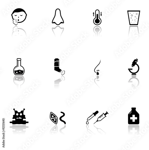 sick icons set with mirror reflection silhouette