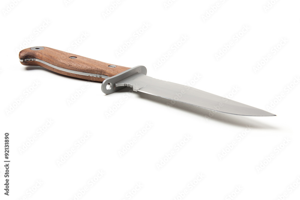 hunting knife with wooden handle, isolated hunting knife with wooden handle, isolated