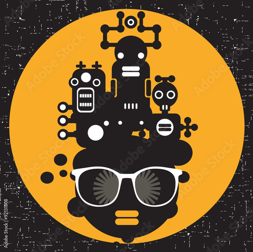 Black head woman with strange pattern hair.