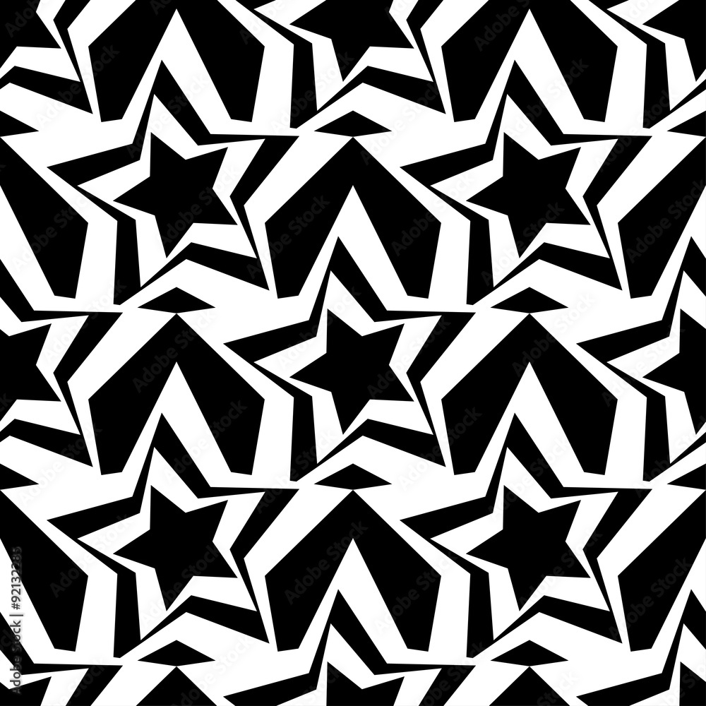 Seamless black and white background with decorative stars Seamless black and white background with decorative stars