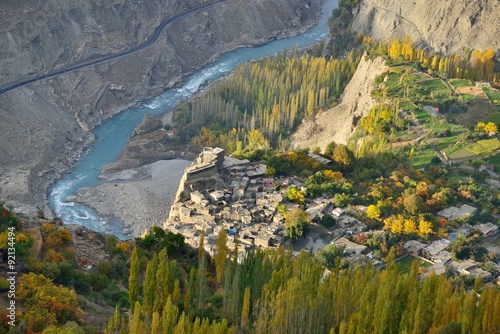 Beautiful Landscape of Hunza Valley and Ancient Fortress in Autumn season. 