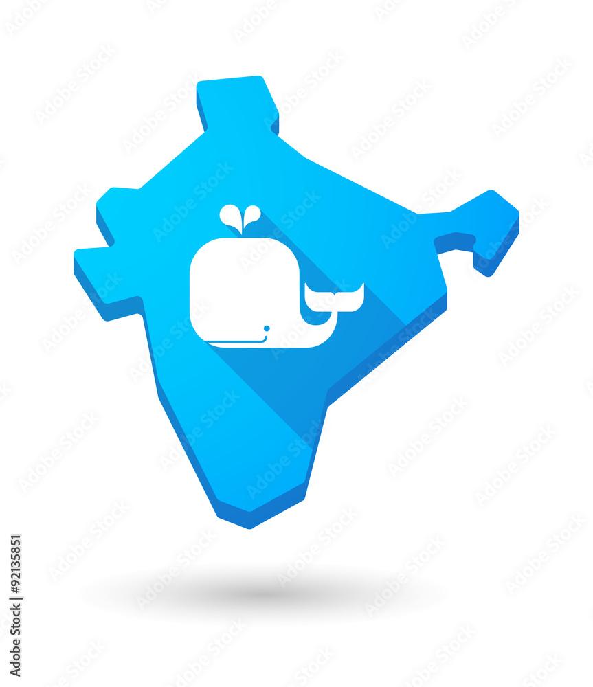 Long shadow India map icon with a whale Long shadow India map icon with a whale