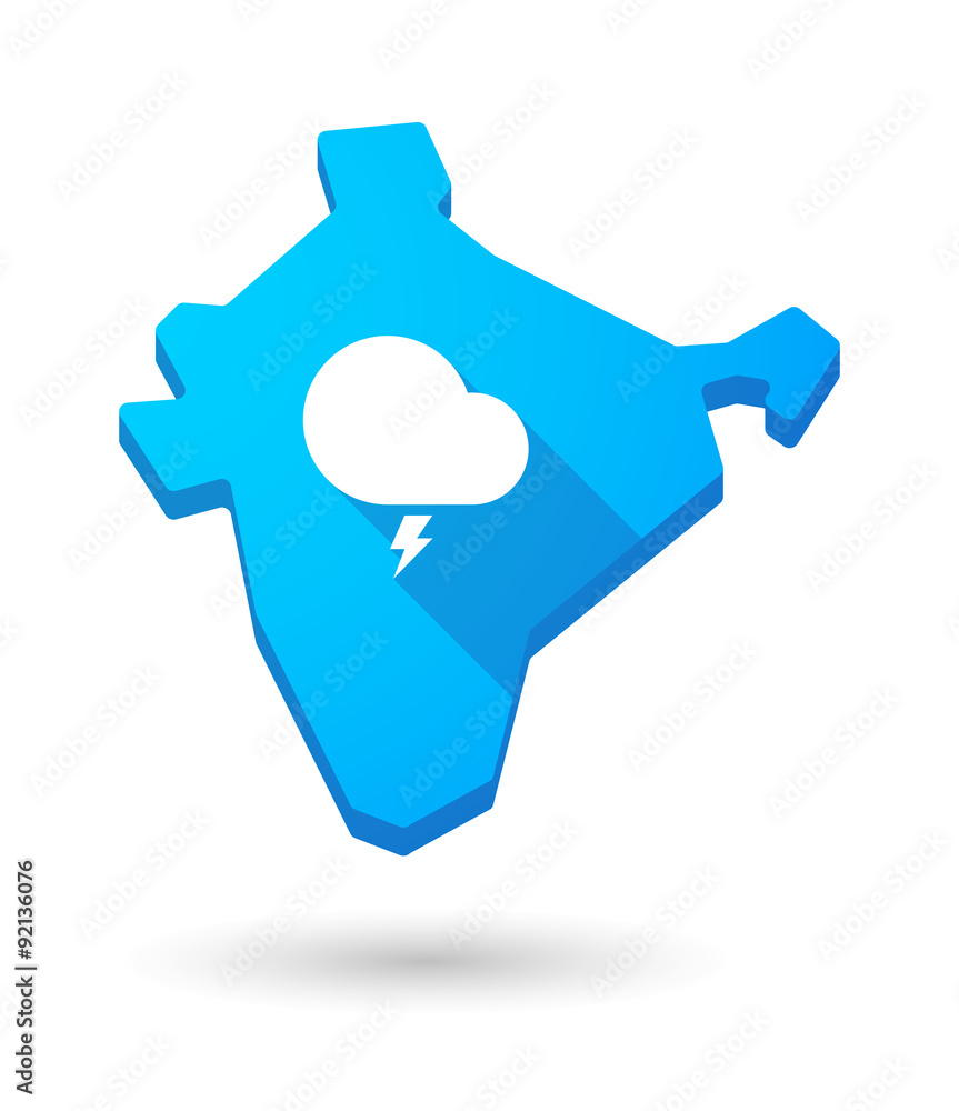 Long shadow India map icon with a stormy cloud Long shadow India map icon with a stormy cloud