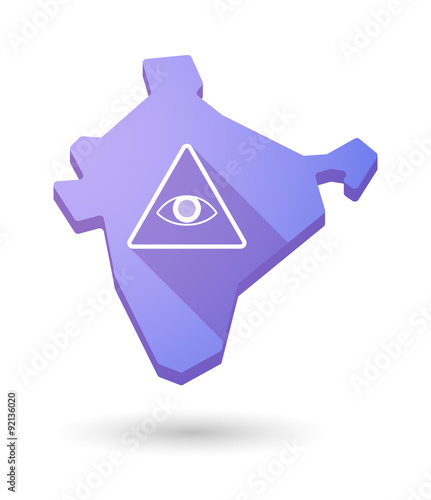 Long shadow India map icon with an all seeing eye