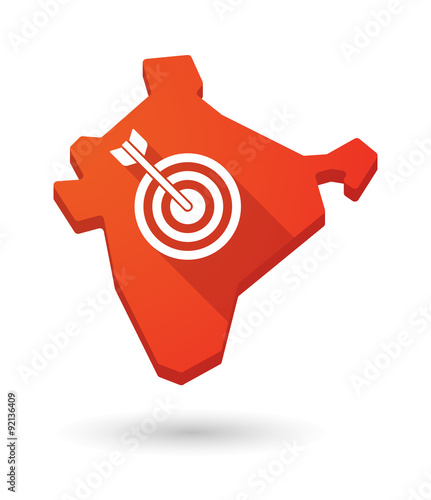 Long shadow India map icon with a dart board