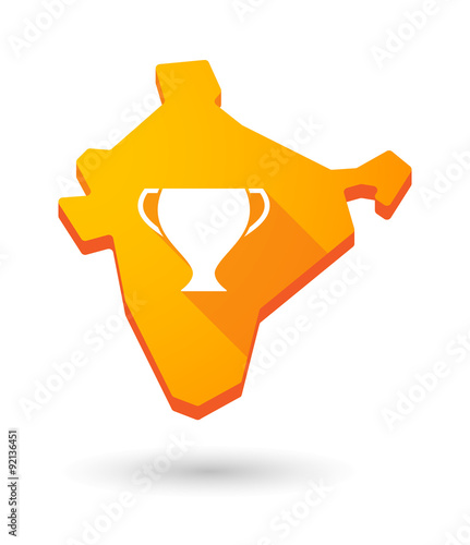 Long shadow India map icon with a cup