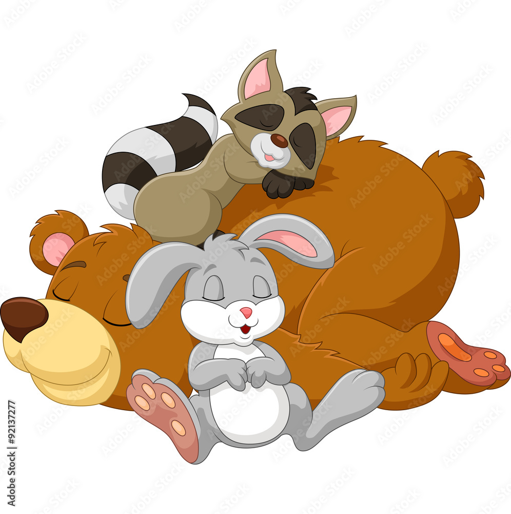 Fototapeta premium Cartoon wild animal sleeping together