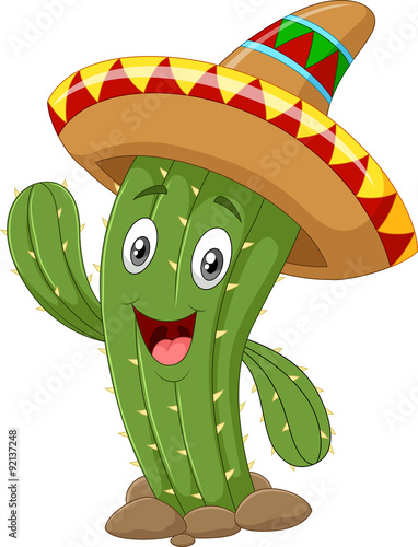 Happy cactus waving hand isolated on white background