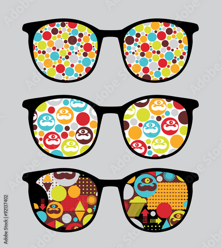 Retro sunglasses with bright reflection in it.